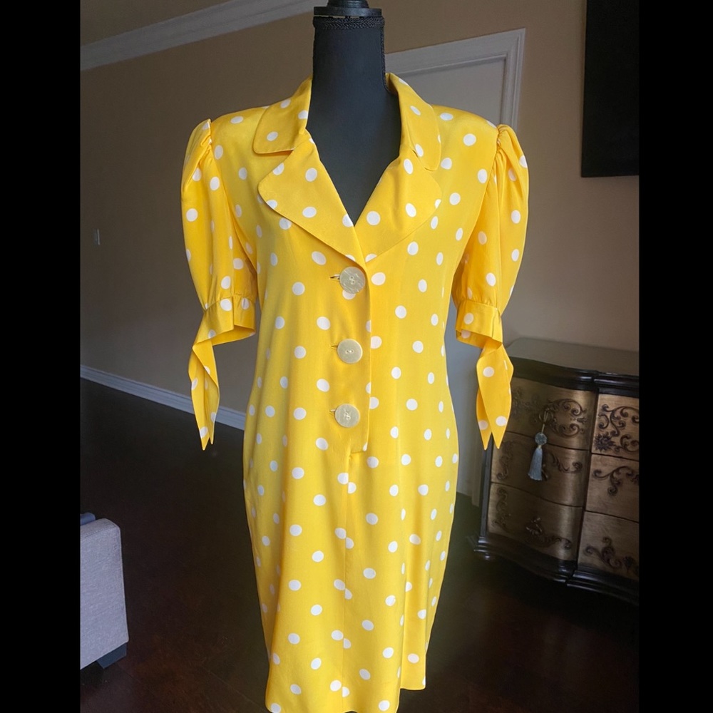 David Hayes Yellow & Cream polkadot Dress